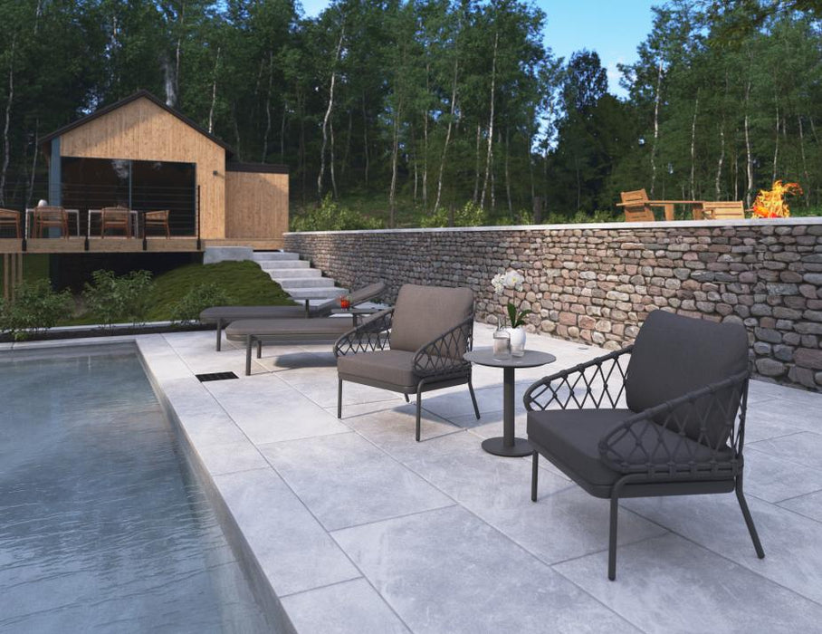 Kara Lounge Chair - Outdoor - Single - Charcoal - Sandy Grey Cushions, Fabric, Metal