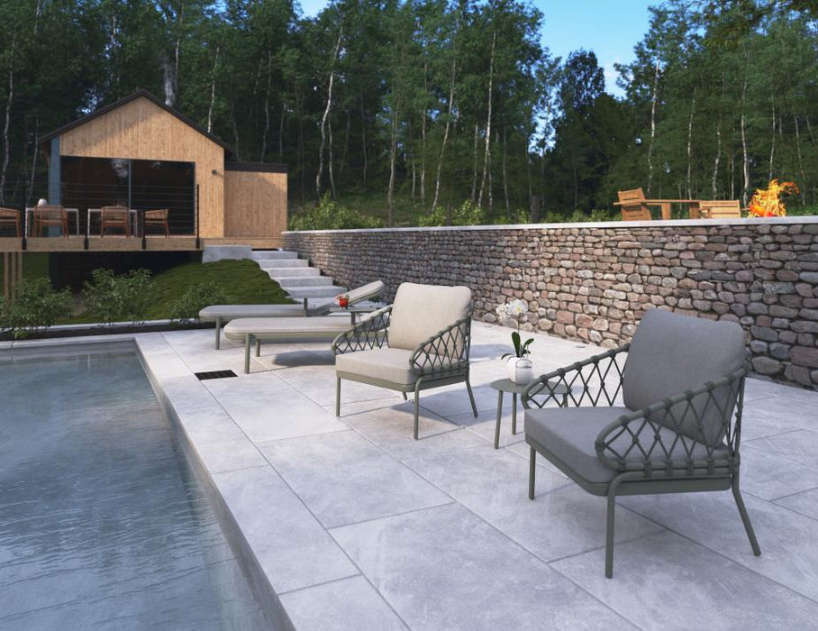 Kara Lounge Chair - Outdoor - Single - Eucalyptus Green - Granite Grey Cushions, Fabric, Metal