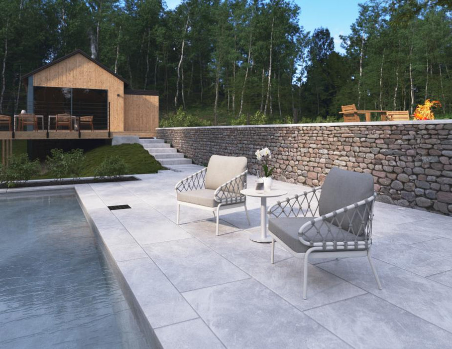 Kara Lounge Chair - Outdoor - Single - White - Granite Grey Cushions, Fabric, Metal