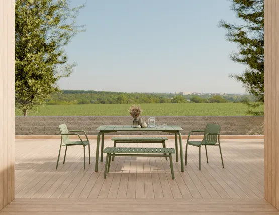 Roku Bench 120cm - Outdoor - Eucalyptus Green - Bench with Sandy Grey Cushion, Aluminium