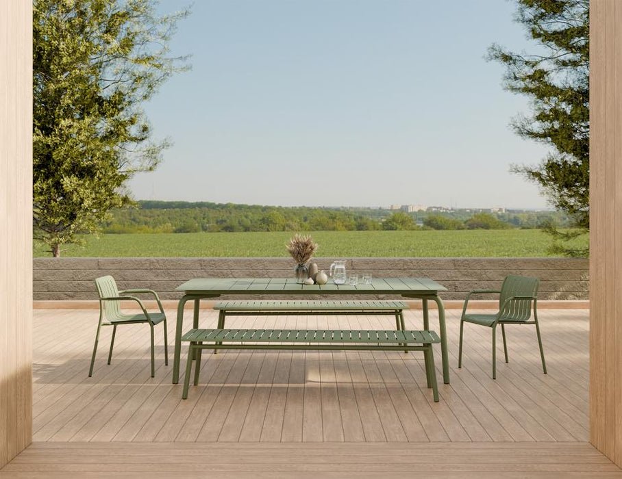 Roku Bench 190cm - Outdoor - Eucalyptus Green - Bench with Sandy Grey Cushion