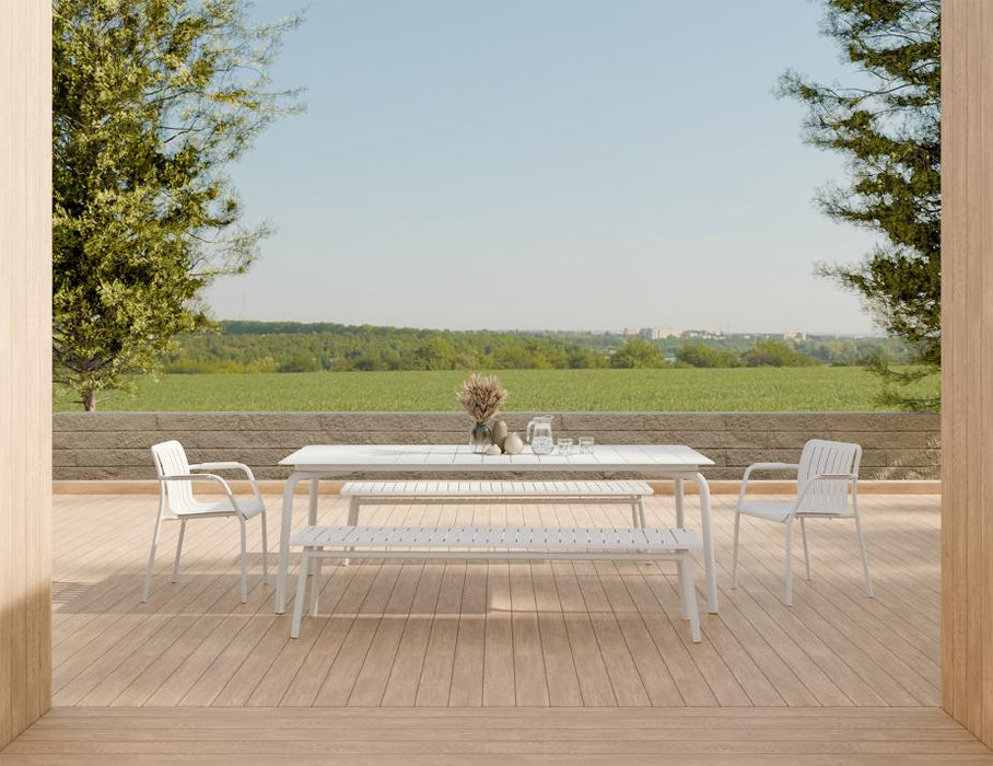 Roku Bench 190cm - Outdoor - White - Bench with Sandy Grey Cushion