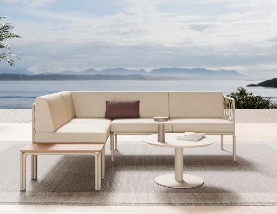 Seville Config H Corner Sofa - Latte - Outdoor - Husk Cushions + Teak Top