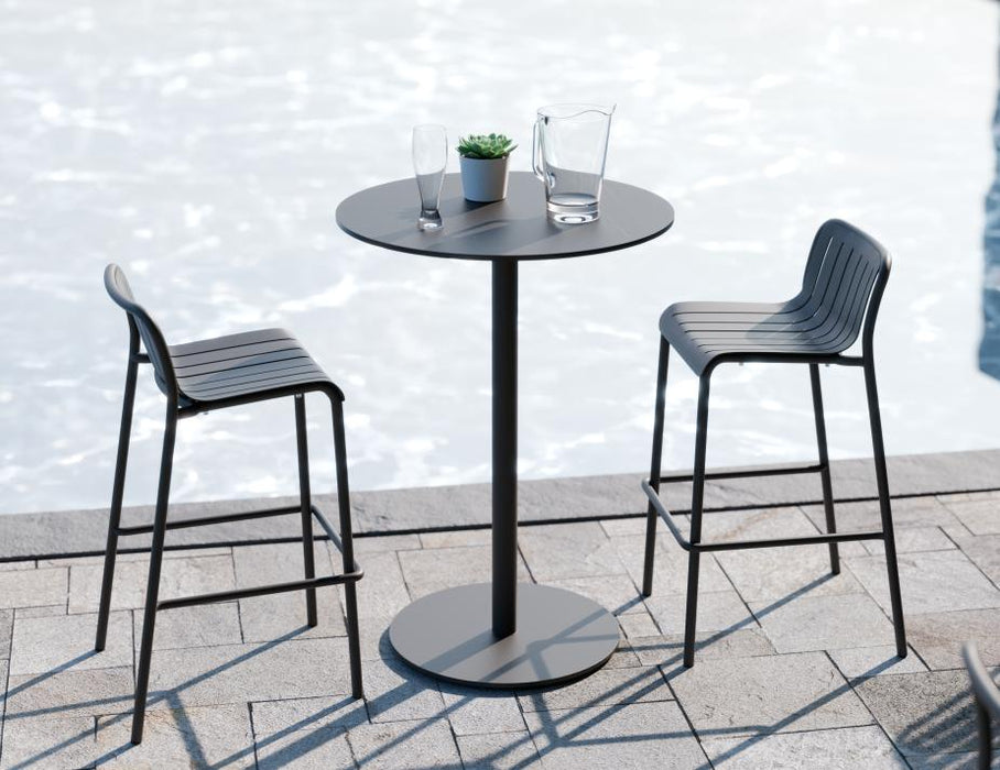 Roku Solara Compact Laminate High Bar Table - Outdoor - Charcoal - 75 Dia Top