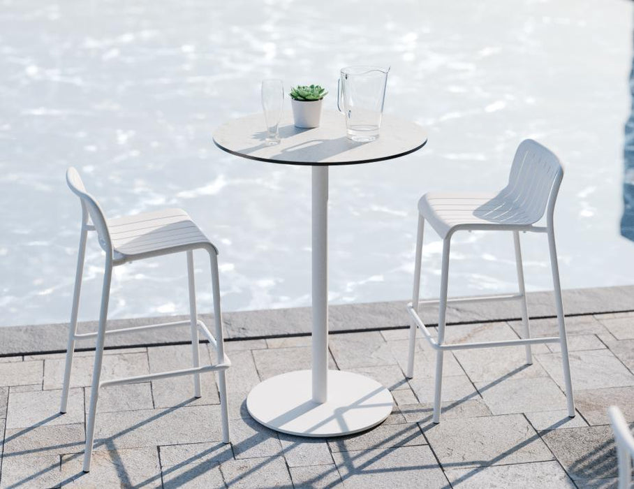 Roku Solara Compact Laminate High Bar Table - Outdoor - White - 70x70 Top