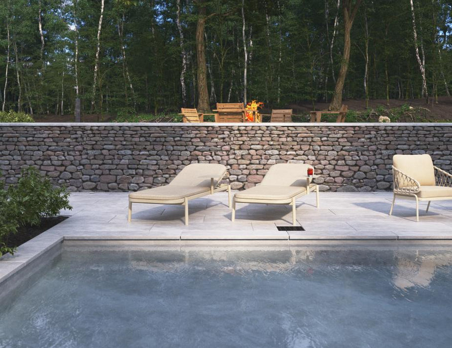 Verano Sun Lounge - Latte - with Side Table - Sandy Grey Cushion