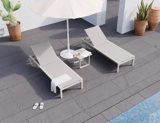 Alvor Sun Lounge - Latte - Biscuit Mesh - No Headrest, Aluminium