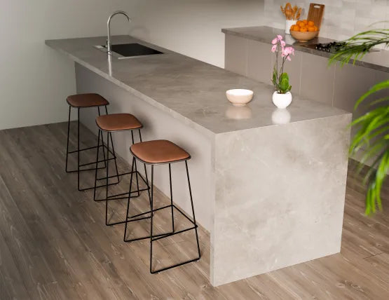 Elva Stool - Black Seat - Tan Pad - Black Frame - 67cm (Kitchen Bench Height), Leather