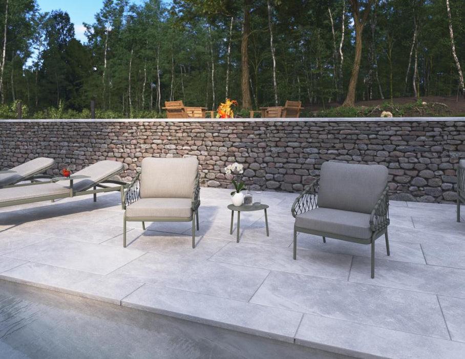 Kara Lounge Chair - Outdoor - Single - Eucalyptus Green - Granite Grey Cushions, Fabric, Metal