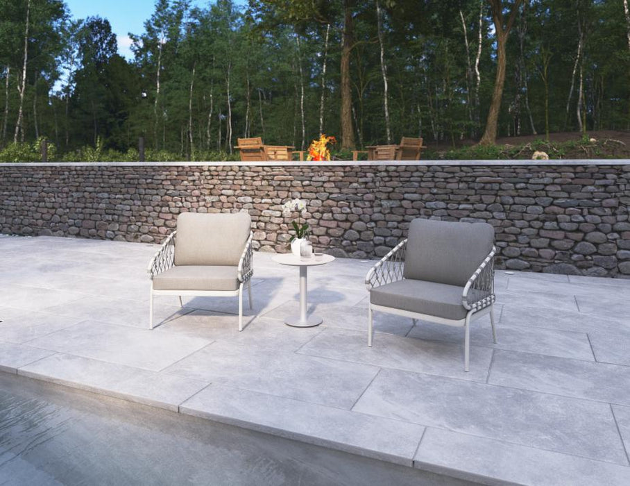 Kara Lounge Chair - Outdoor - Single - White - Granite Grey Cushions, Fabric, Metal