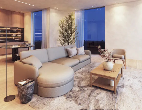 Monte Sofa with Left Chaise - 3 Seater - Custom Upholstered - Small - Category A Upholstery, Wood, 310cm W