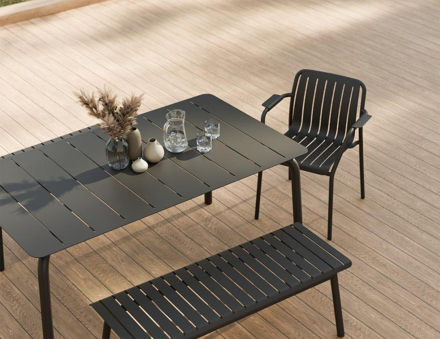 Roku Bench 120cm - Outdoor - Charcoal - Bench with Green Cushion