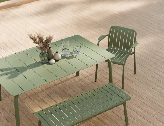 Roku Bench 120cm - Outdoor - Eucalyptus Green - Bench with Sandy Grey Cushion, Aluminium