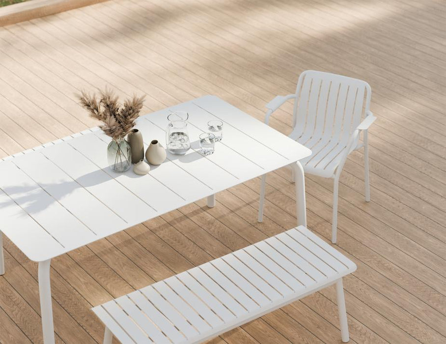Roku Bench 120cm - Outdoor - White - Bench with Sandy Grey Cushion