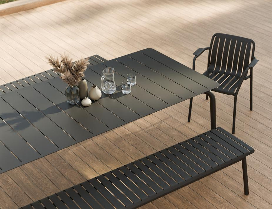 Roku Bench 190cm - Outdoor - Charcoal - Bench with Green Cushion