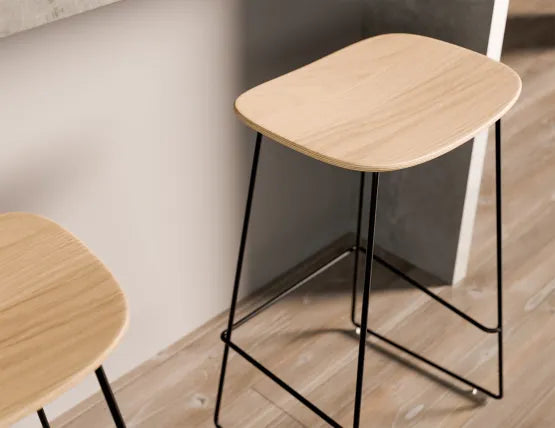 Elva Stool - Natural Seat - Black Frame - 76cm (commercial Bench Height), Wood