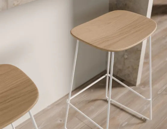 Elva Stool - Natural Seat - White Frame - 76cm (commercial Bench Height), Wood