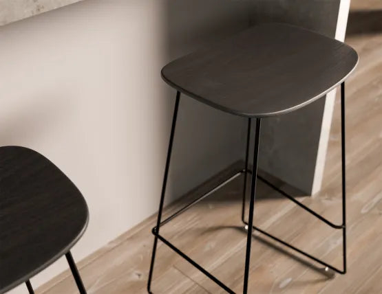 Elva Stool - Black Seat - Black Frame - 76cm (commercial Bench Height), Wood