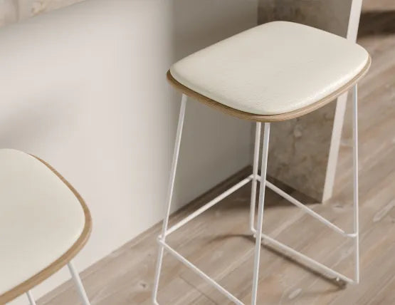 Elva Stool - Natural Seat - White Pad - White Frame - 77cm (commercial Bench Height), Leather