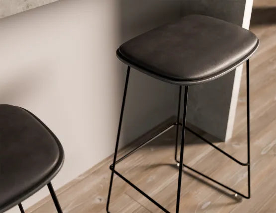 Elva Stool - Black Seat - Black Pad - Black Frame - 77cm (commercial Bench Height), Leather