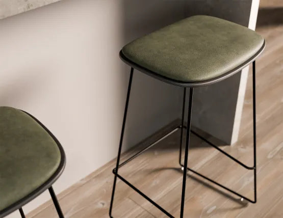Elva Stool - Black Seat - Green Pad - Black Frame - 77cm (commercial Bench Height), Leather