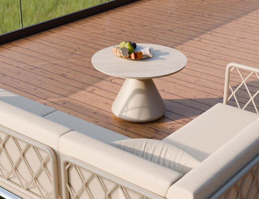Kora Coffee Table 71cm Dia - Outdoor - Latte - Dune Ceramic Top