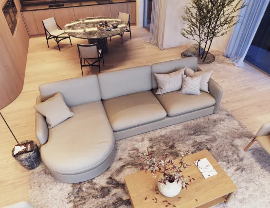 Monte Sofa with Left Chaise - 3 Seater - Custom Upholstered - Small - Category A Upholstery, Wood, 310cm W