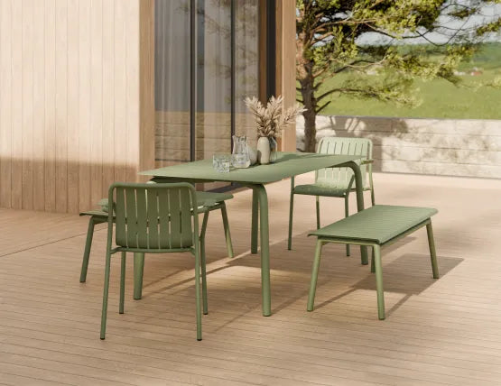 Roku Bench 120cm - Outdoor - Eucalyptus Green - Bench with Sandy Grey Cushion, Aluminium