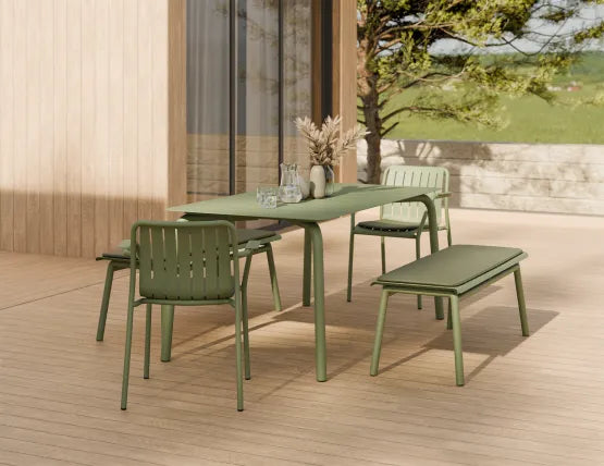Roku Bench 120cm - Outdoor - Eucalyptus Green - Bench with Sandy Grey Cushion, Aluminium