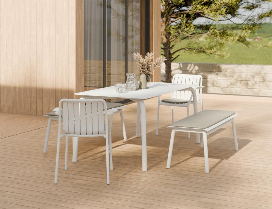 Roku Bench 120cm - Outdoor - White - Bench with Green Cushion
