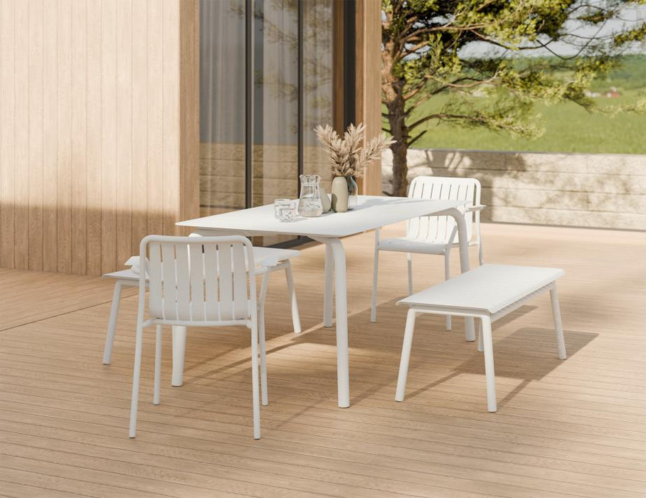 Roku Armchair - Outdoor - White - Chair with Green Cushion