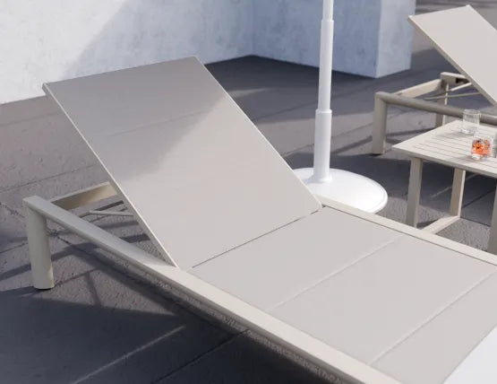 Alvor Sun Lounge - Latte - Biscuit Mesh - No Headrest, Aluminium