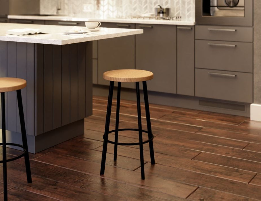 Atlas Bar Stool - Black - Natural Seat - 75cm Bar Height