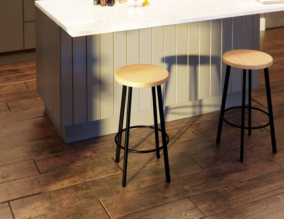 Atlas Bar Stool - Black - Natural Seat - 75cm Bar Height