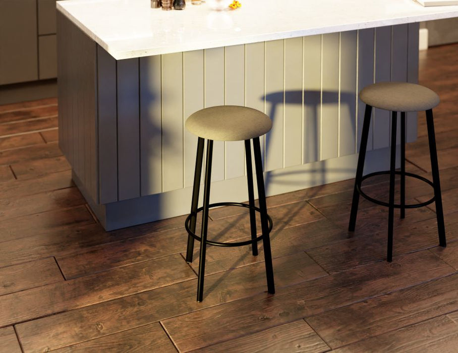 Atlas Bar Stool - Black - Fabric Seat - 65cm Kitchen Height - Dark Grey Anthracite Fabric Seat