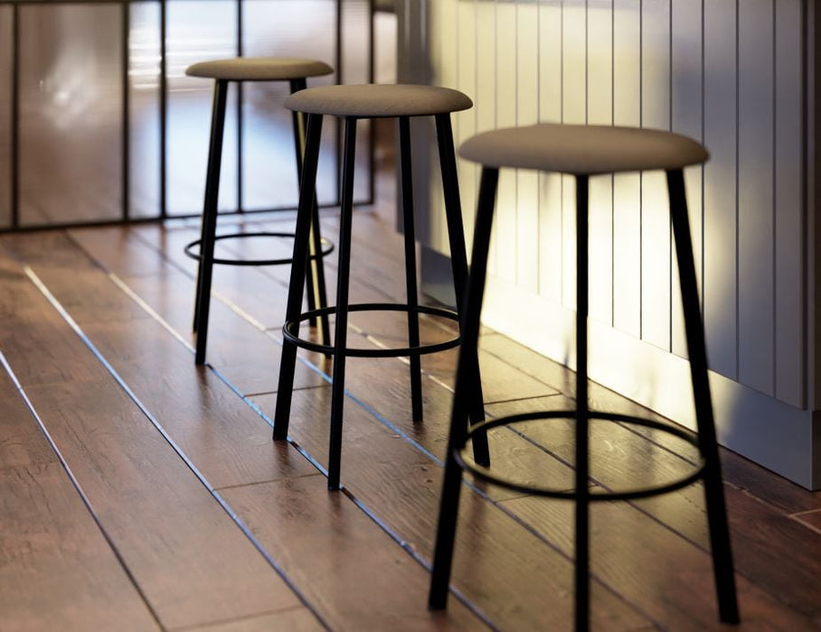 Atlas Bar Stool - Black - Fabric Seat - 65cm Kitchen Height - Light Grey Fabric Seat