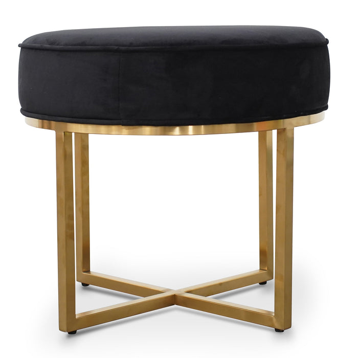 CLC2617-BS Steel Frame Ottoman In Black Velvet Seat - Brushed Gold Base