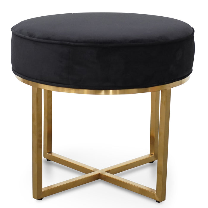 CLC2617-BS Steel Frame Ottoman In Black Velvet Seat - Brushed Gold Base