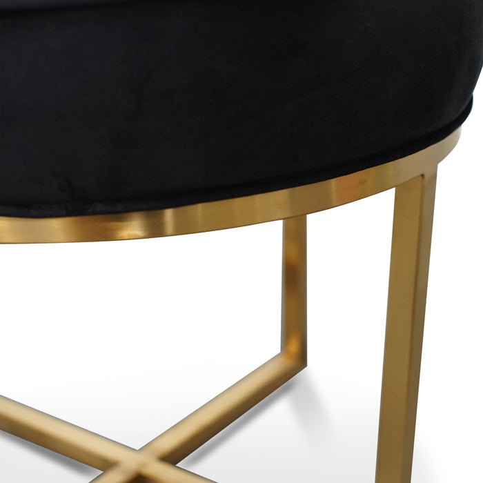 CLC2617-BS Steel Frame Ottoman In Black Velvet Seat - Brushed Gold Base