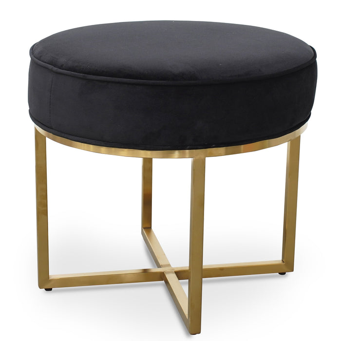 CLC2617-BS Steel Frame Ottoman In Black Velvet Seat - Brushed Gold Base