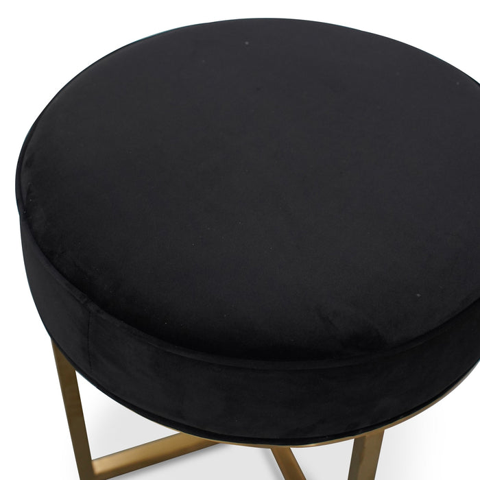 CLC2617-BS Steel Frame Ottoman In Black Velvet Seat - Brushed Gold Base