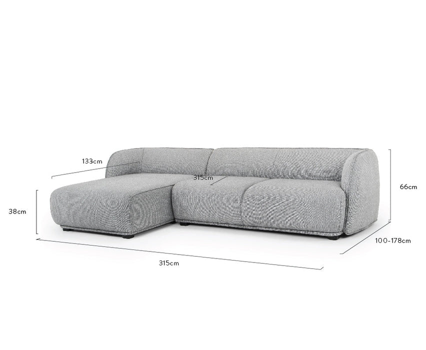 CLC2744-FA 3 Seater Left Chaise Sofa - Graphite Grey