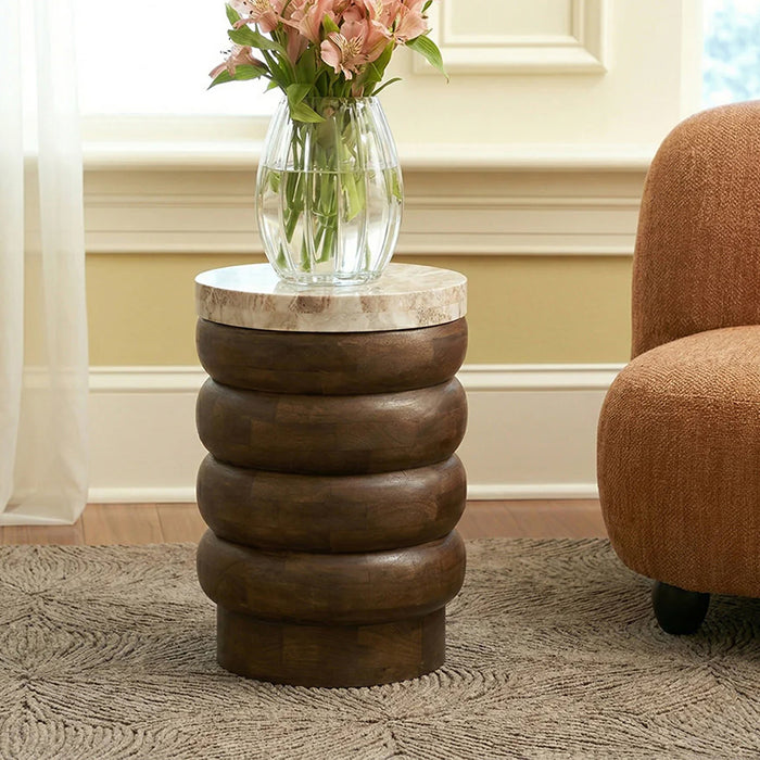 Marble Hardwood Stack Table