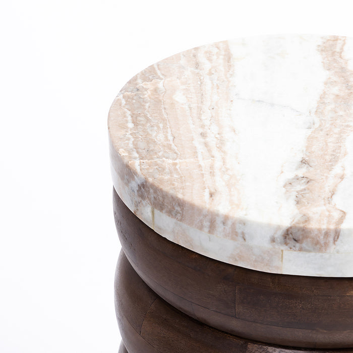 Marble Hardwood Stack Table