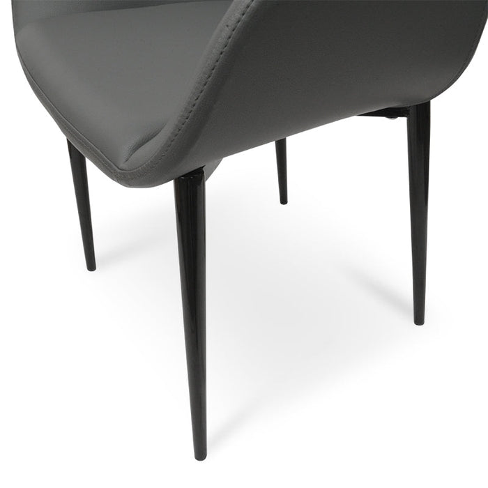 Dining Chair in Charcoal Grey PU With Black Legs (Set of 2)