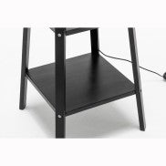 Matte Black Rubberwood Lamp with 3 Square Shelves and Off White Linen Shade