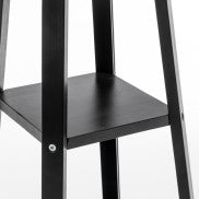 Matte Black Rubberwood Lamp with 3 Square Shelves and Off White Linen Shade