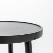 Matte Black Rubberwood Lamp with Double Round Shelves and Off White Linen Shade