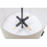 Matte Black Square-Edged Metal Pendant with Beige Linen Shade