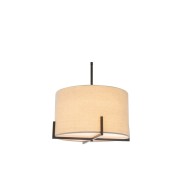 Matte Black Square-Edged Metal Pendant with Beige Linen Shade